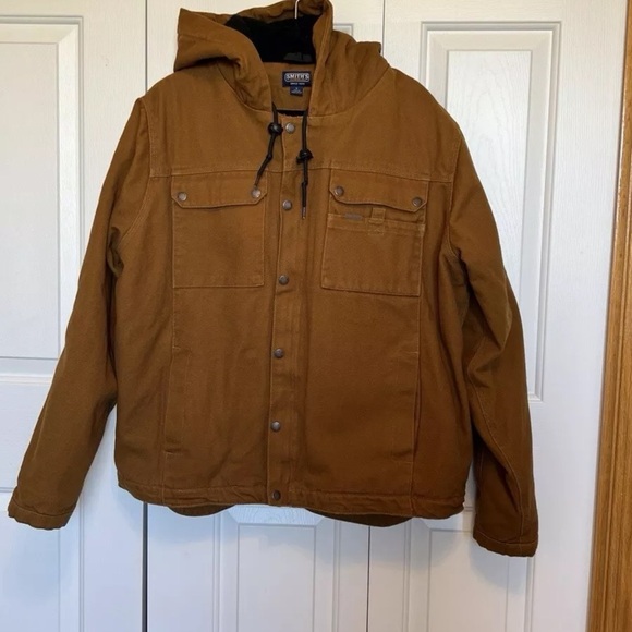 Smiths Workwear Men's Size L Canvas Duck Sherpa Jacket Brown Hooded Lined - Picture 5 of 16